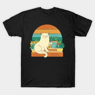 Cute cat watering plants T-Shirt